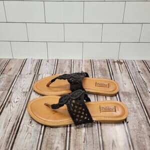 Mad Love Black Crochet Knit Thong Slip On Sandals Women's Size 10